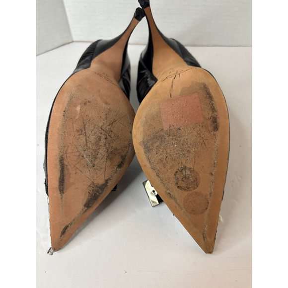 Alessandro Dell'Acqua Black Cracked Patent Leather Sequined Bow Pumps Heels 37 - Picture 5 of 8